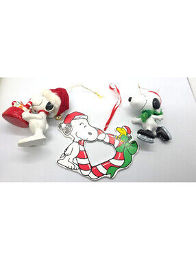 Vintage  Christmas Snoopy Ornament Lot  PEANUTS UFS collectible